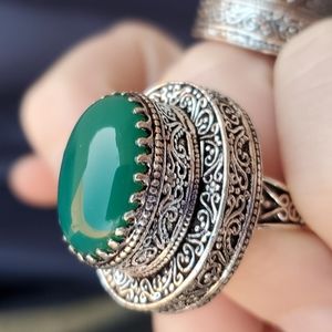 New Green Onyx 925 Silver Statement Ring.